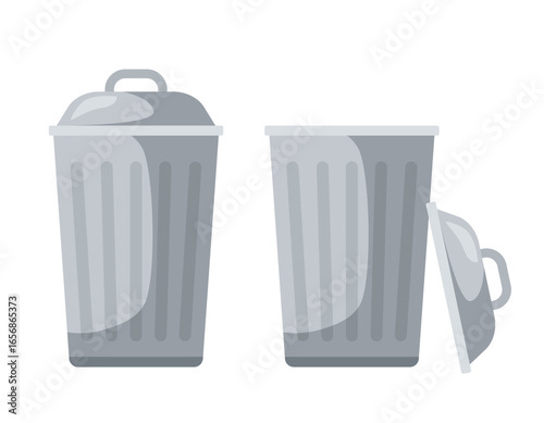 Metal trash can. Vector flat icon isolated on white background.