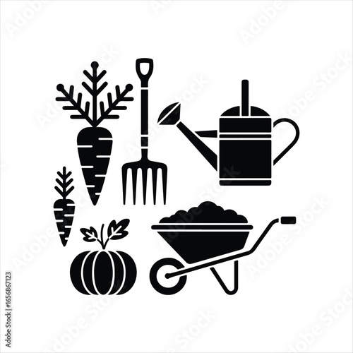 vector set of gardening tools