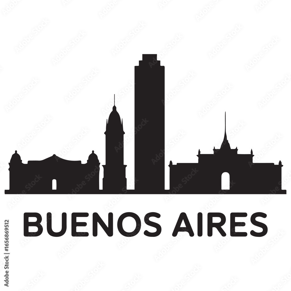Obraz premium Vector Buenos Aires skyline. Travel Buenos Aires famous landmarks. Business and tourism concept for presentation, banner, web site. Vector black silhouette. with white background