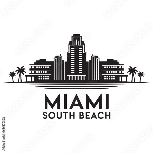 Miami South Beach skyline silhouette. Black Miami South Beachcity. Vector black silhouette. with white background