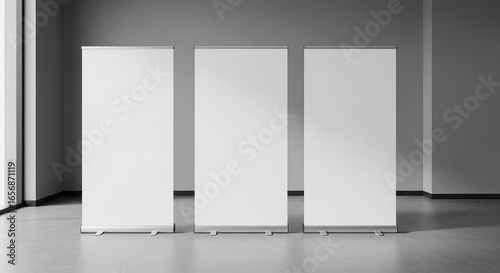 Wallpaper Mural Three roll up banner stands mockup on gray background for advertising and promotion Torontodigital.ca