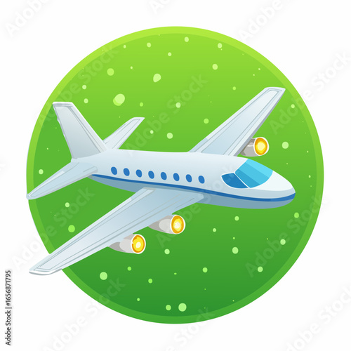 Animation of a cartoon airplane with blinking lights flying in a loop across a green screen background, editable vector style