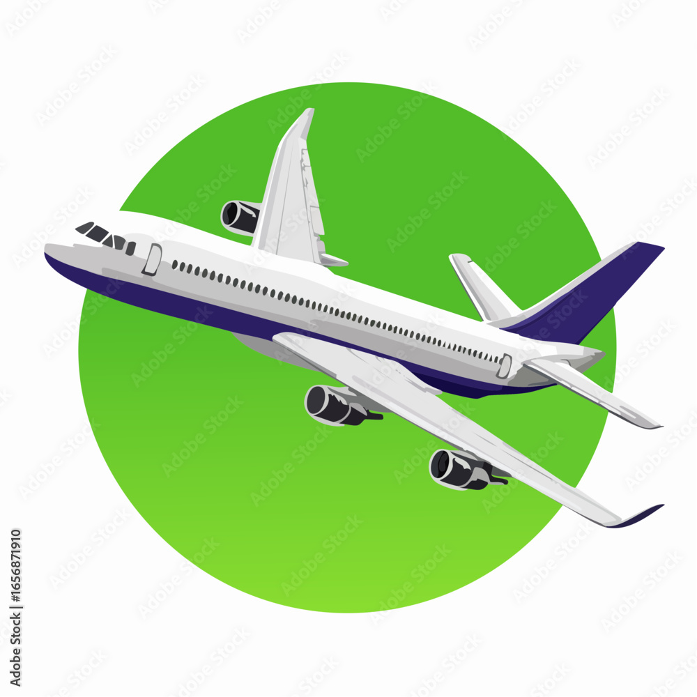 Fototapeta premium 3D style animation of a passenger airplane taking off into the sky, isolated with green screen background, high-quality editable motion
