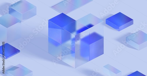 Vászonkép Abstract 3D shapes with a minimalist aesthetic, designed with geometric blue cub