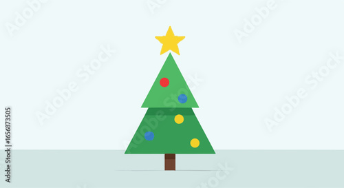 Simple Christmas Tree Illustration with Star Topper and Colorful Ornaments Minimalist Holiday Season Graphic Design