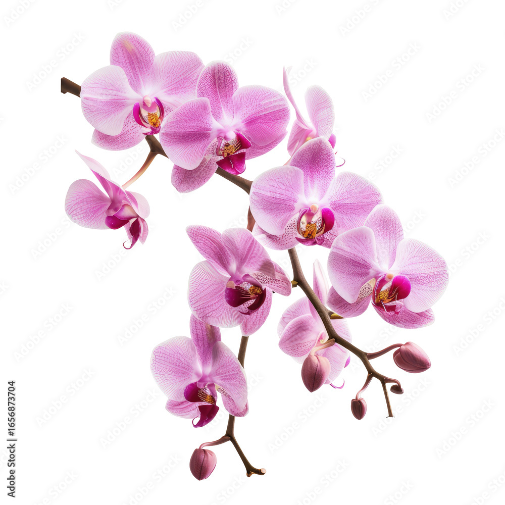 Fototapeta premium Pink orchids blooming gracefully on a dark background, delicate petals and buds