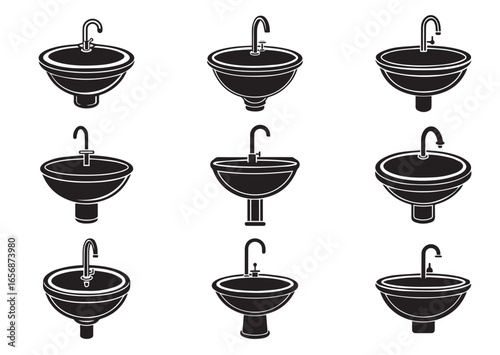 A bathroom sink or washbasin vector Set