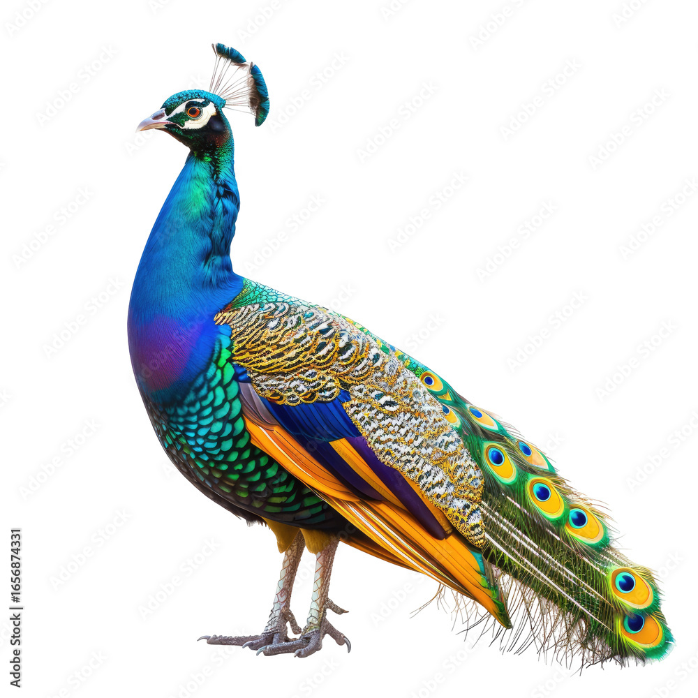 Obraz premium Vibrant peacock, profile view