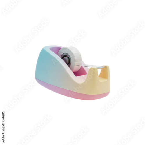 Cute pastel colored tape dispenser isolated on transparent background