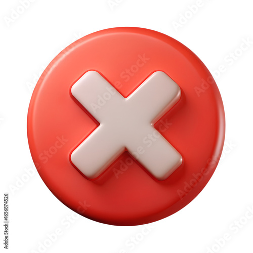 Red Button with White Cross Icon isolated on white background Representing Error, Cancel, and Wrong Choice