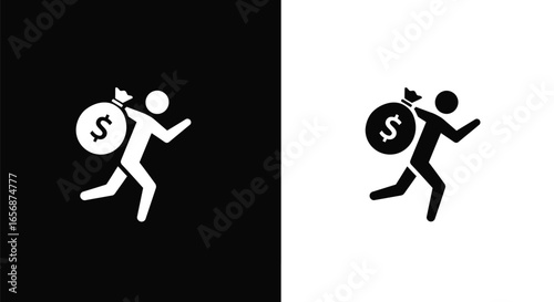 Thief Running with Money Bag - Symbolizing Robbery or Theft
