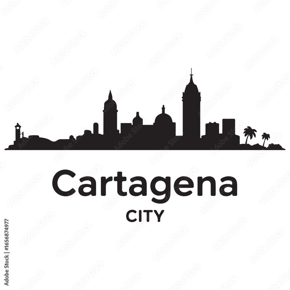 Obraz premium Cartagena skyline silhouette. Black Cartagena city. Vector black silhouette. with white background
