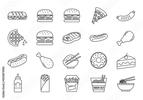 Vector illustration of collection of fast food icons
