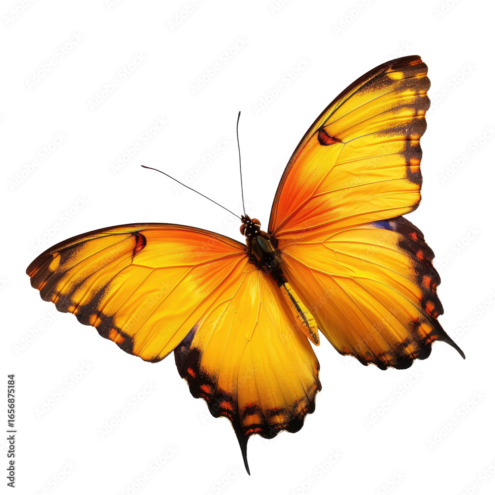 Fototapeta premium Butterfly Alights Insect with Orange Wings Poses Against Dark Backdrop