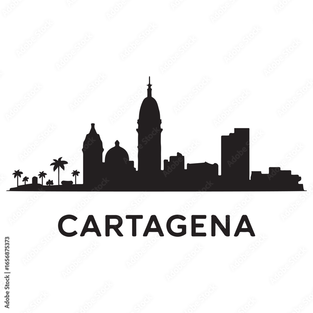 Obraz premium Cartagena skyline silhouette. Black Cartagena city. Vector black silhouette. with white background