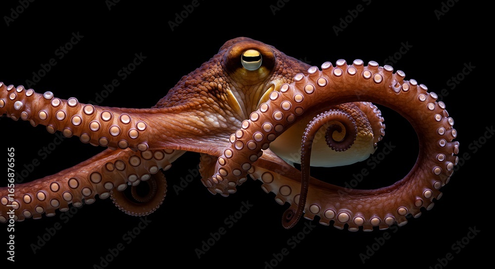 Obraz premium Octopus with Curling Tentacles on Black Background