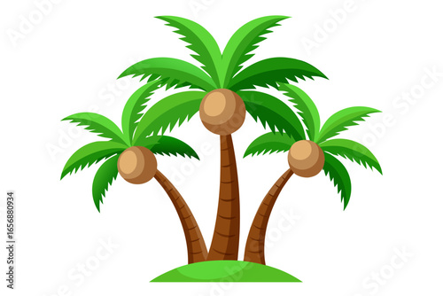 Vibrant tropical palm trees with coconuts create a lively summer paradise scene, perfect for vacation promotions and beach-themed designs.