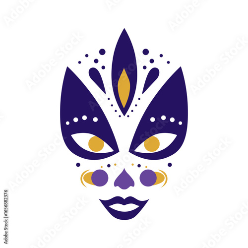 Stylized Face with Decorative Elements and Vibrant Colors, Evoking Celebration and Culture