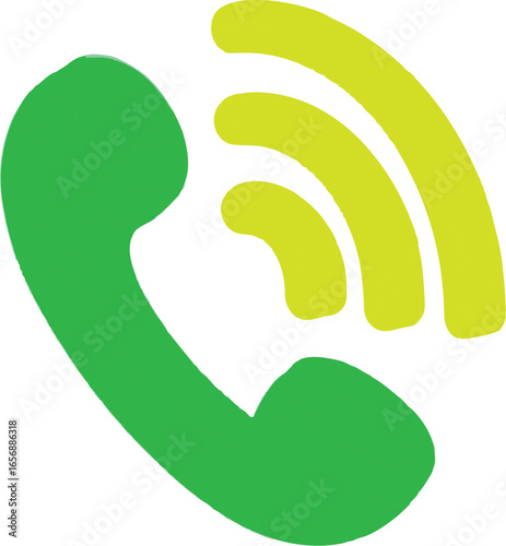A green telephone receiver with yellow sound waves emanating from the top right corner of the phone
