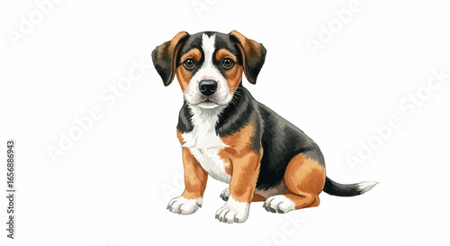 Watercolor dog illustration “Buddy” pet portrait isolated on white background