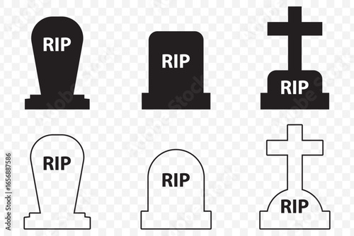 Vector Headstone and Tombstone Collection – Cemetery and Memorial Icons on Transparent Background. EPS 10.