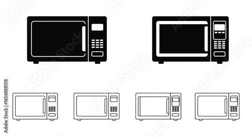 Microwave oven illustrations in various styles and views