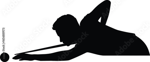 Billiards Player Silhouette – Snooker, Pool Cue Sports Icon Vector