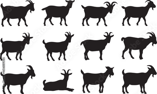 Goat Silhouette Vector Set Diverse Poses Farm Animal Livestock Mammal Art