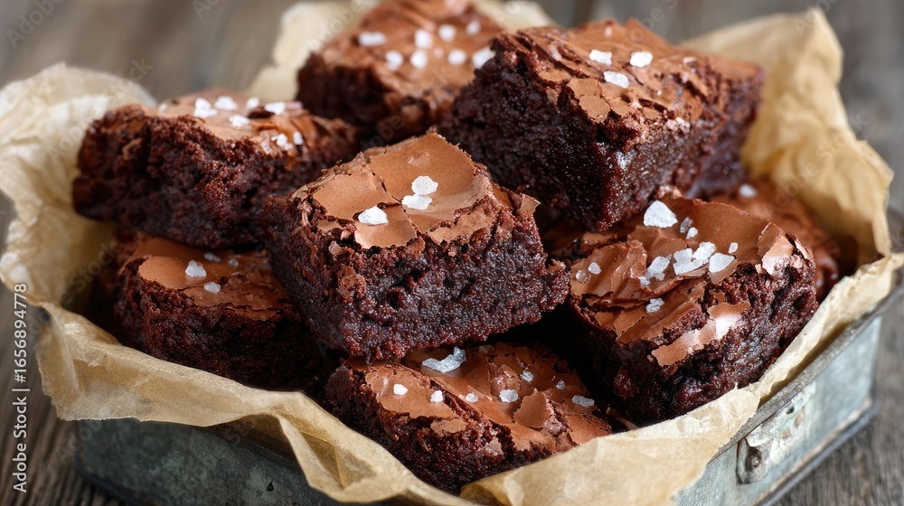 custom made wallpaper toronto digitalFreshly Baked Chocolate Brownies with Sea Salt Garnish on Rustic Wooden Background