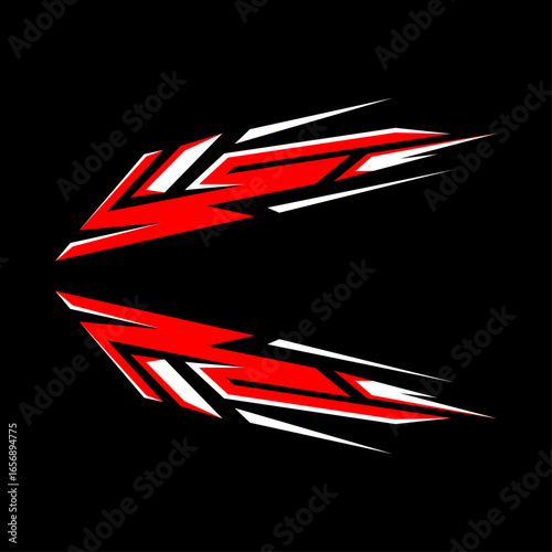 Speed Racing Decal Vector, Red and White Abstract Sticker Design, Dynamic Vehicle Graphics Artwork