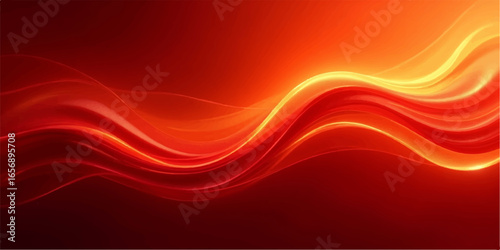Vibrant abstract waves in red and orange colors create a dynamic artistic backdrop