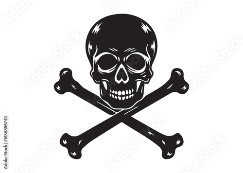 A head skull with crossbones black vector white background
