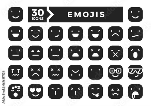 Emoji icons collection set showing various facial expressions and emotions�ranging from happy and cool to sad and shocked. Perfect for chat apps, social media, and fun visual content.
