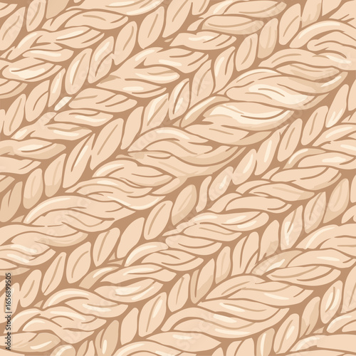 Beige braided knit texture pattern design for a variety of products. Seamless pattern showing a variety of intertwined braids in a neutral color palette.