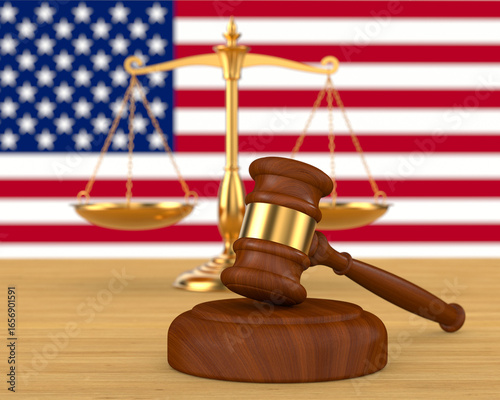 Judge gavel and scale. 3D i...