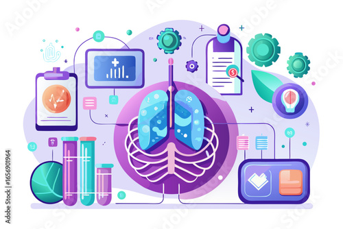 Innovative medical research visualizing respiratory health data and scientific discovery with advanced technology and laboratory equipment for healthcare breakthroughs and diagnostics