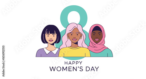 Celebrating International Womens Day Illustration of Diverse Women Empowering Equality and Solidarity for Social Justice and Progress