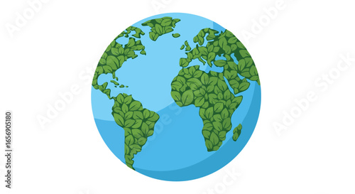 Green Leaf Earth Globe Illustration for Environmental Awareness and Sustainability Projects with Vector Design Elements and Blue Water