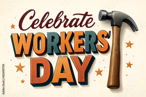 Workers Day Celebration Graphic with Hammer Icon