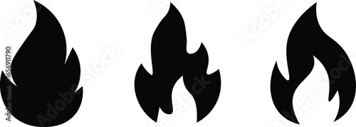 Flame icons set, Flame Vector Icons. Simple flat burning fire silhouette collection. Hot energy symbol for graphic design, Vector Illustration