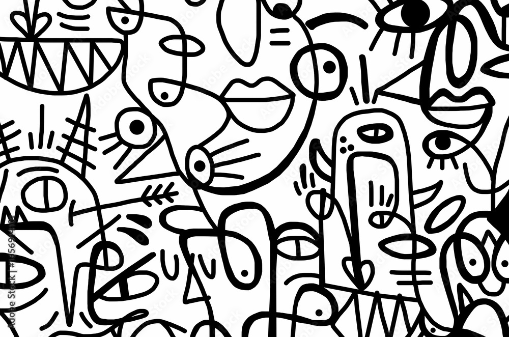 custom made wallpaper toronto digitalBlack and white cartoon pattern on a white background, abstract design, seamless background.