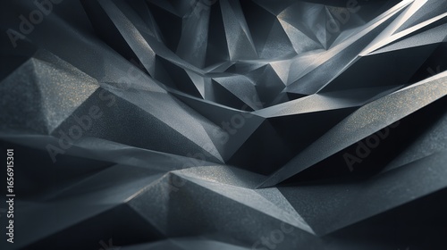Abstract landscape of faceted metal surfaces a journey into geometric reflections and shadowed