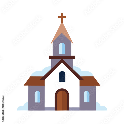 A winter church scene in the snow on a white background vector illustration