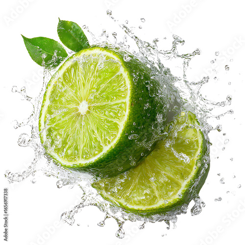 Juicy Lime Splash in Water Isolate on Transparent White Background