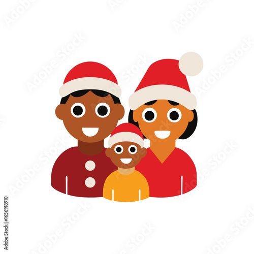 A happy diverse family celebrating Christmas on a plain white background vector illustration