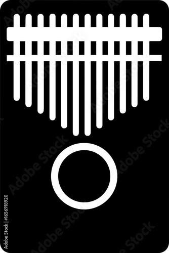 Kalimba silhouette with flat body and metal tines extending outward.