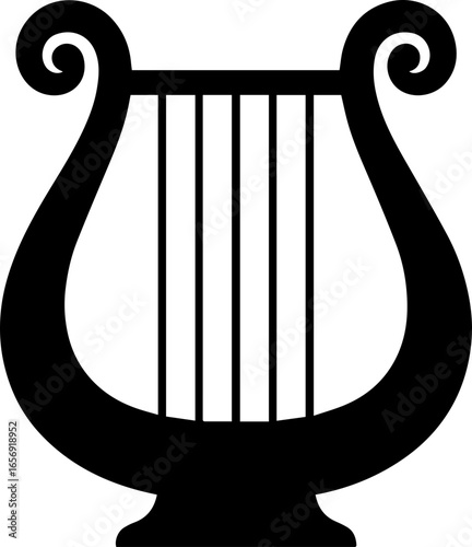 Lyre silhouette with curved arms, crossbar, and parallel strings.