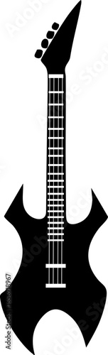 Metal guitar silhouette with angular body shape, extended neck, and visible string alignment.
