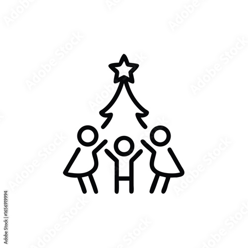 A family gathered around a Christmas tree vector illustration