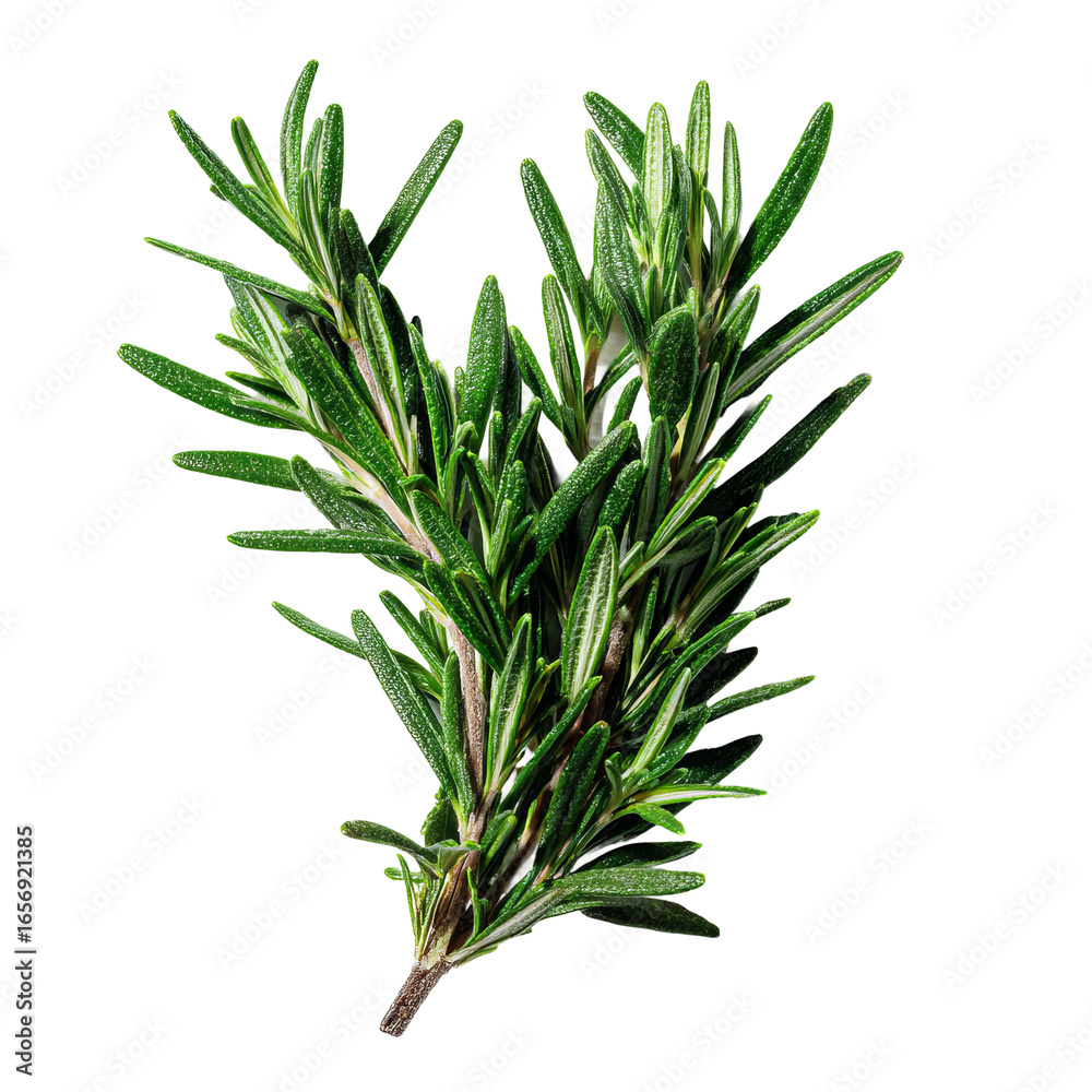 Fototapeta premium Fresh Green Rosemary in Flatlay Composition on White Background 